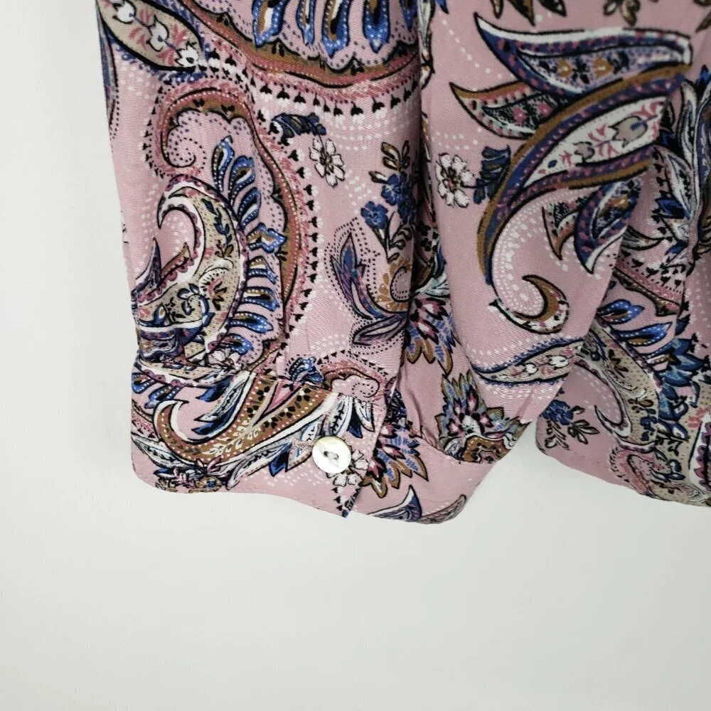 J Jill Relaxed Long Sleeve Piped Paisley Print Top Pink Boho Popover Size Small - Picture 4 of 7